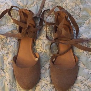Tan lace up flats